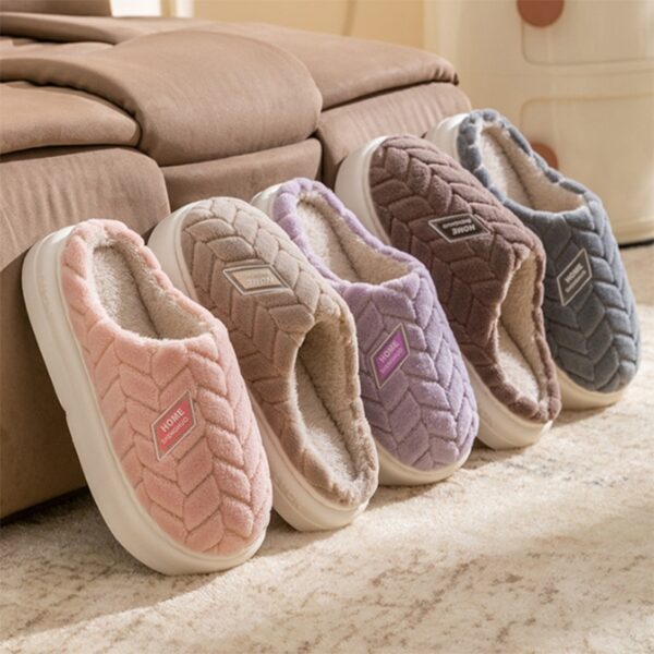 New Non-slip Thick-soled Plush Slippers Couple Winter Warm Home Slipper Indoor Fleece Shoes For Women Men – Image 2