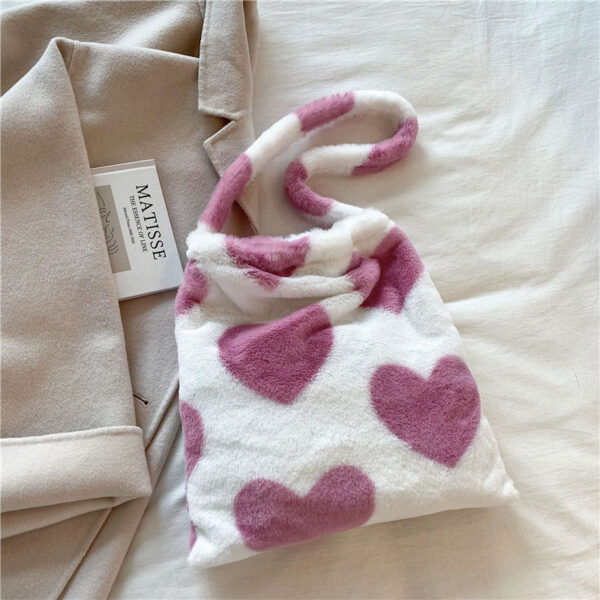 Love Heart Shoulder Bags Winter Plush Shopping Bags For Women – Image 4