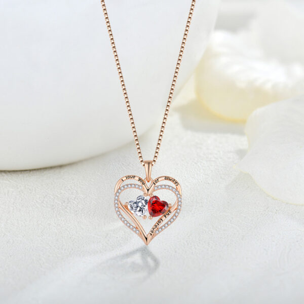 S925 Silver Double Love Necklace With Rhinestones Fashion Personality Heart-shaped Necklace Valentine's Day Gift – Image 4