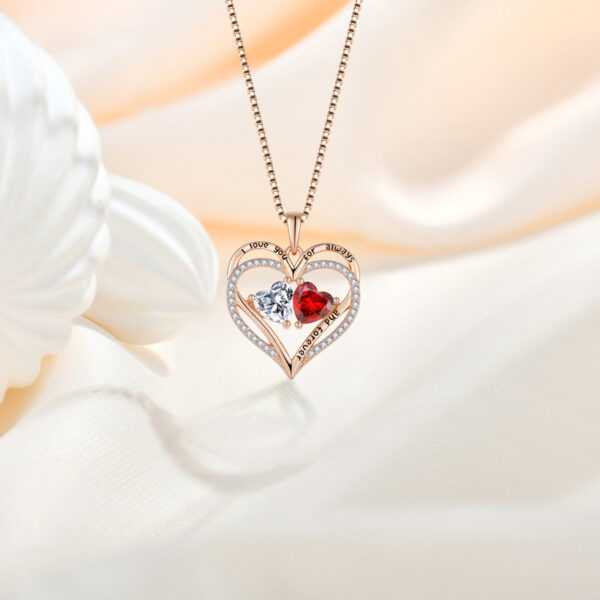 S925 Silver Double Love Necklace With Rhinestones Fashion Personality Heart-shaped Necklace Valentine's Day Gift – Image 3