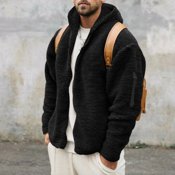 Plush Hooded Jacket Men's Autumn And Winter Fleece Double-sided Wear Warm Coat With Zipper Loose Casual Jacket Outdoor Clothing – Image 4