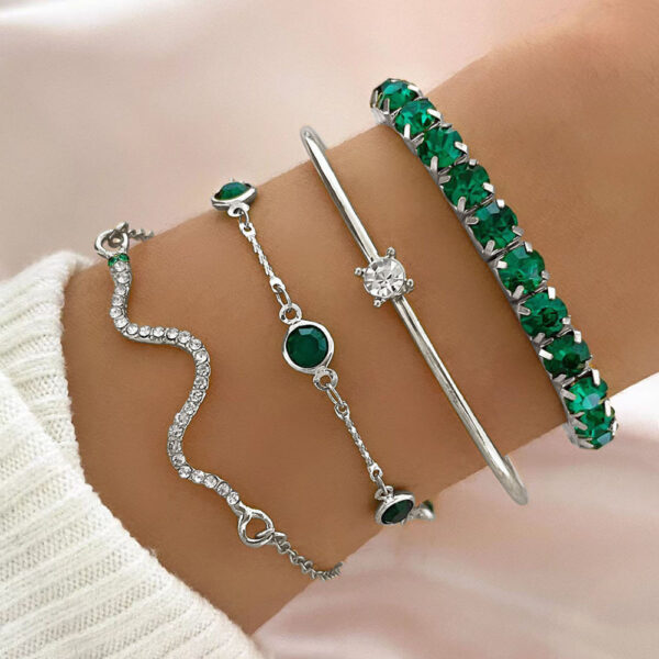 Fashion Green Grandmother Diamond Stretch Bracelet Women's 4-piece Set – Image 5