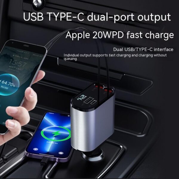 Metal Car Charger 100W Super Fast Charging Car Cigarette Lighter USB And TYPE-C Adapter – Image 10