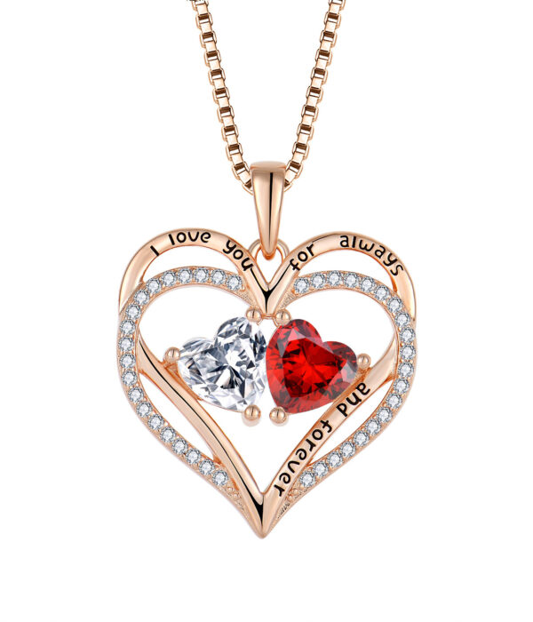 S925 Silver Double Love Necklace With Rhinestones Fashion Personality Heart-shaped Necklace Valentine's Day Gift – Image 2