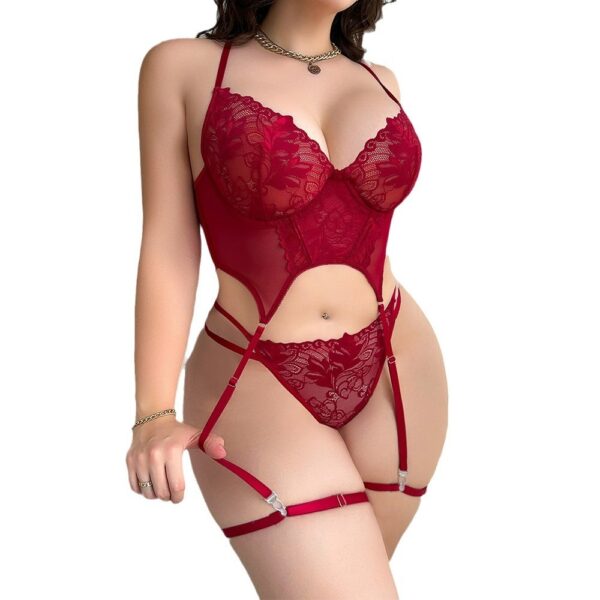 Plus Size Fat Woman Underwear Lace See-through Bra T-back Two-piece Suit – Image 5